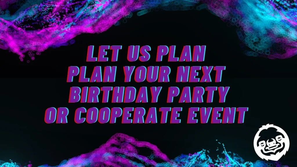 A purple and blue background with the words " let us plan, plan your next birthday party or cooperate event ".